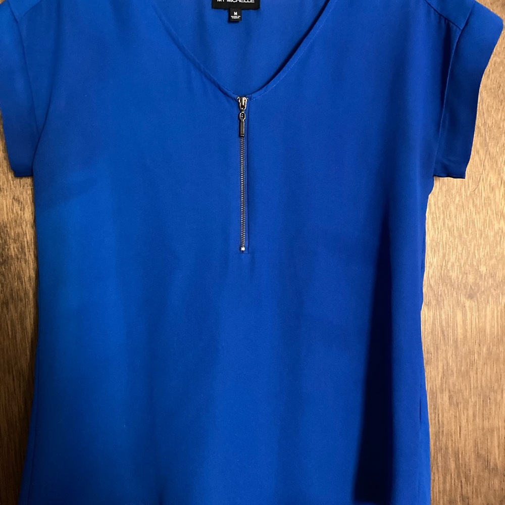 Liz Claiborne Cobalt Blue Short-Sleeve Zip Front Top